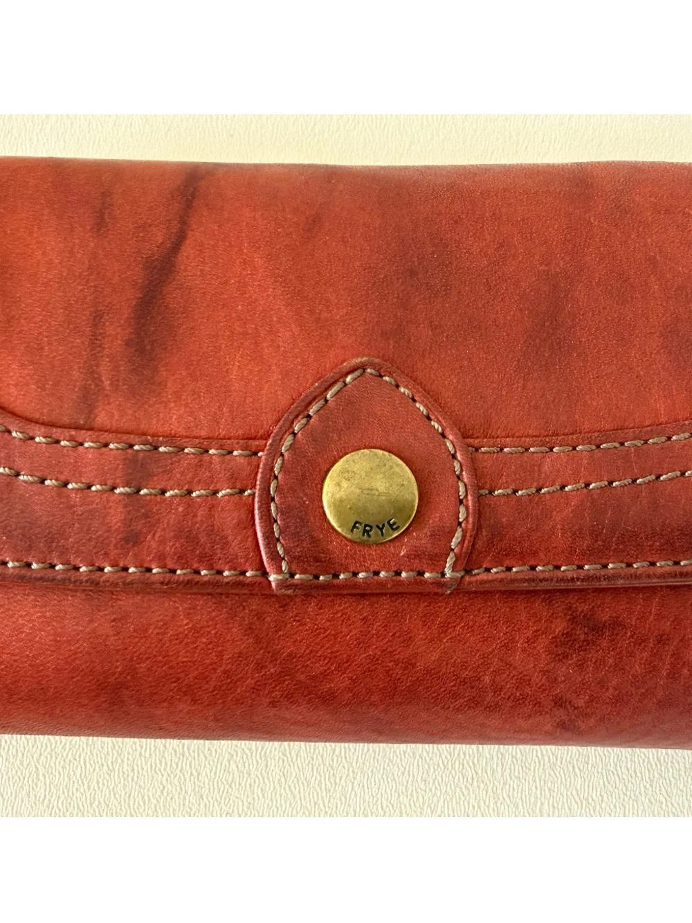 Frye Wallet Distressed Red Leather Slim Organizer Snap Button